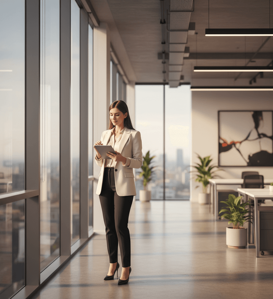 Starling teamlid met tablet in modern kantoor